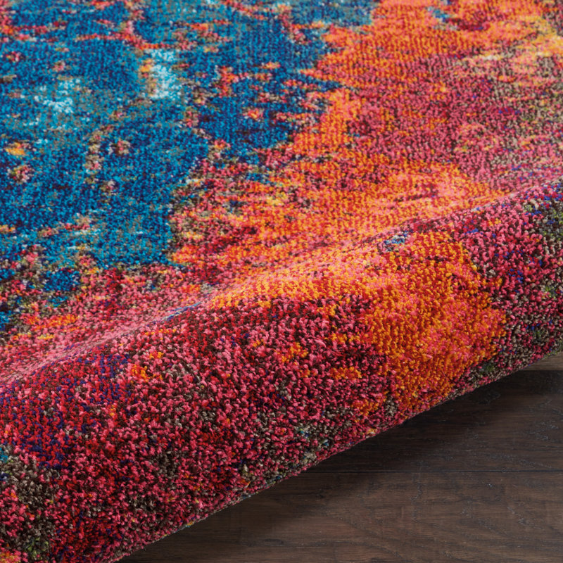 Tapis bleu / rouge à motif abstrait Velva, Tapis de couloir 2 pi x 6 pi