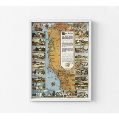 California Missions, Antique California Historic Poster Print, USA History Wall Decor, Rustic United States Historical Poster Print