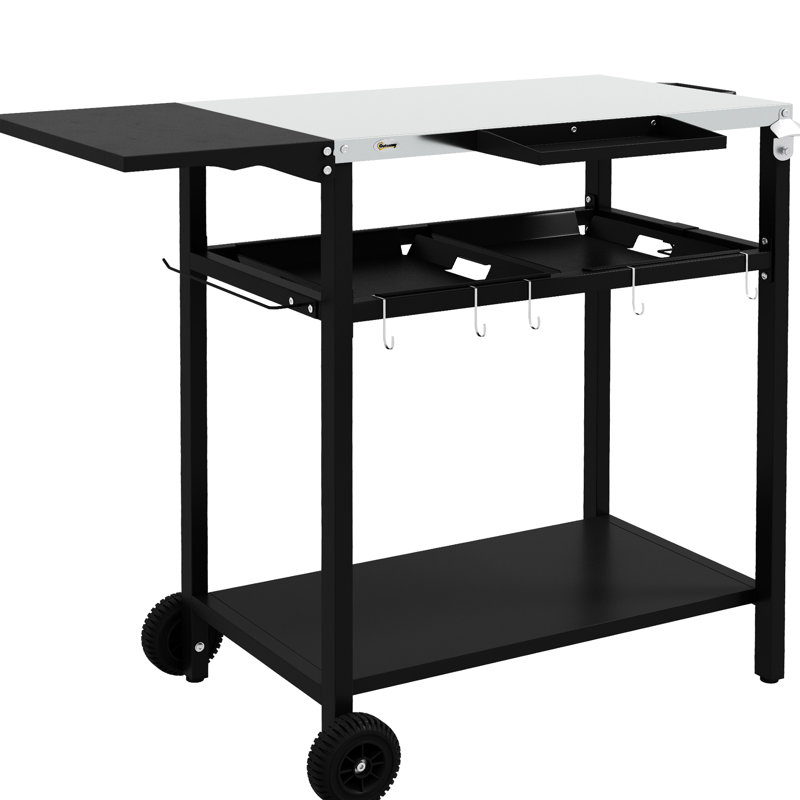 Chariot-bar de patio, plateau en acier inoxydable et 2 couches, porte-serviette à ordures, papier noir