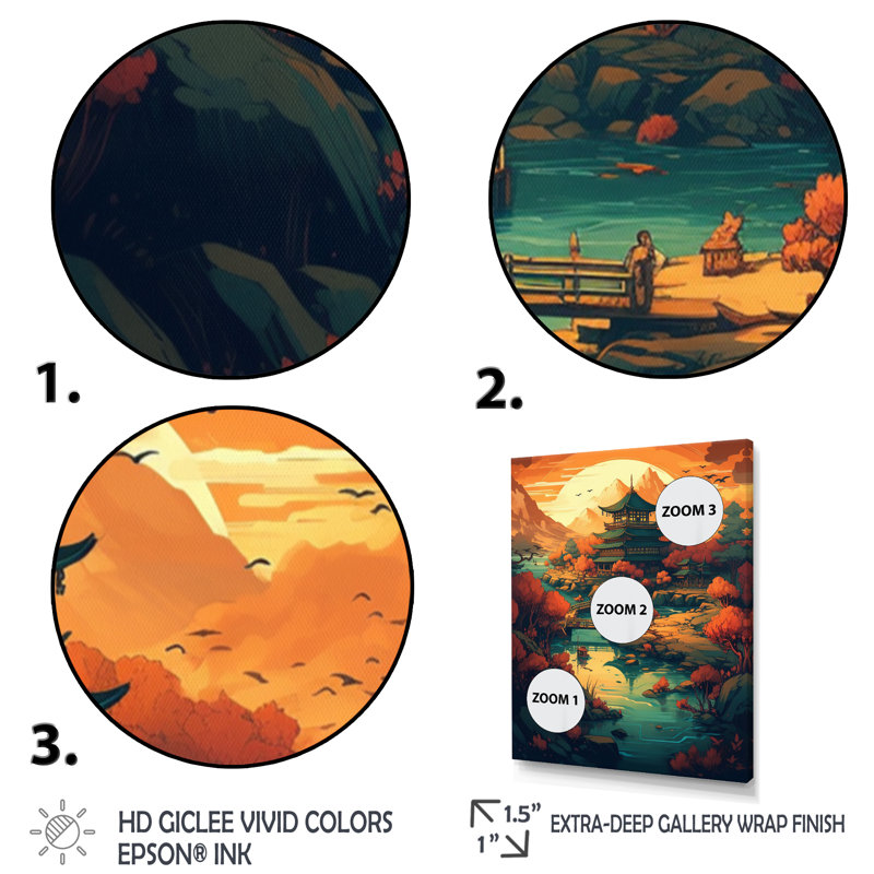 Coucher de soleil intense sur les montagnes d'Asie I - reproduction, H 32 po x l 24 po x P 1 po, Toile tendue