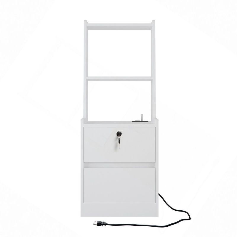 Table de chevet moderne avec bibliothèque, Blanc, Individuel