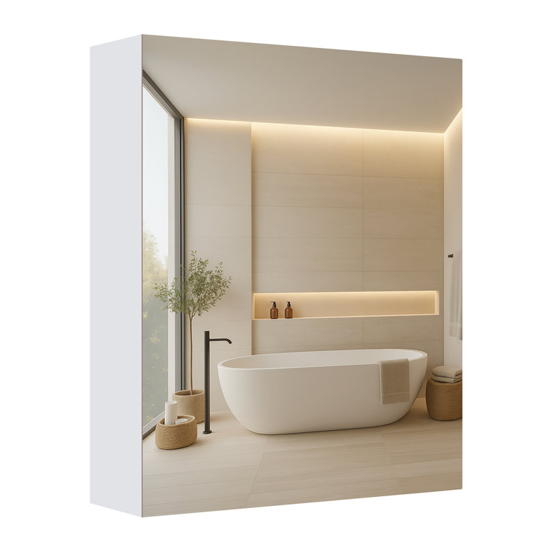 50 mm W 60 mm H Framed Mirrored Bathroom Cabinets 2 Adjustable Shelves with Mirror
