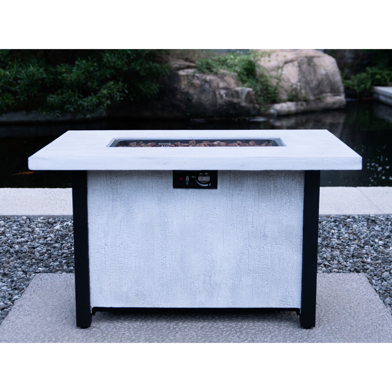 50000Btu Outdoor Fire Pit Heating Table, 44" W X 25" H, Fiberglass And Iron, High Temperature , Rust-, , Charcoal Grain Finish, White, , 43.7-Inch Square Pit, 50000Btu, & Heat Rust Proof, Appearance,