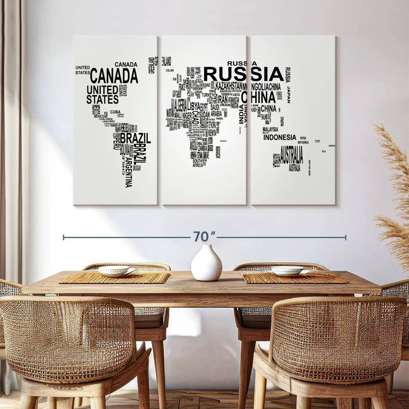 Aliaz Text World Map, 42" H x 65" W