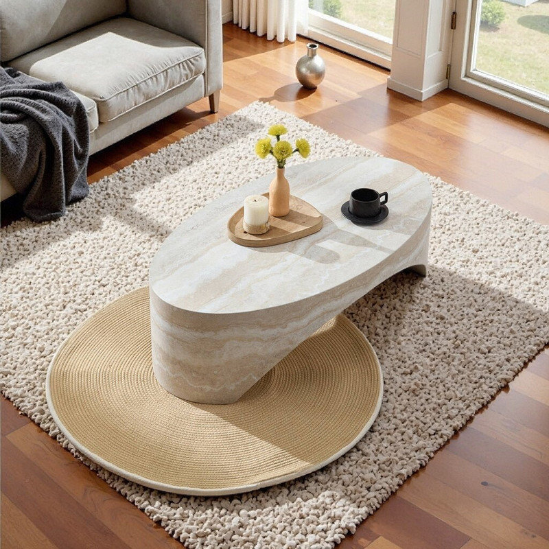 Table d'appoint ovale en marbre, Blanc
