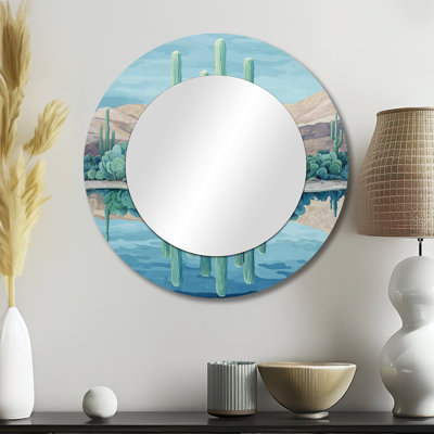 Cactus et le désert Oasis I - Miroir d'appoint mural floral cactus - imprimé sur métal