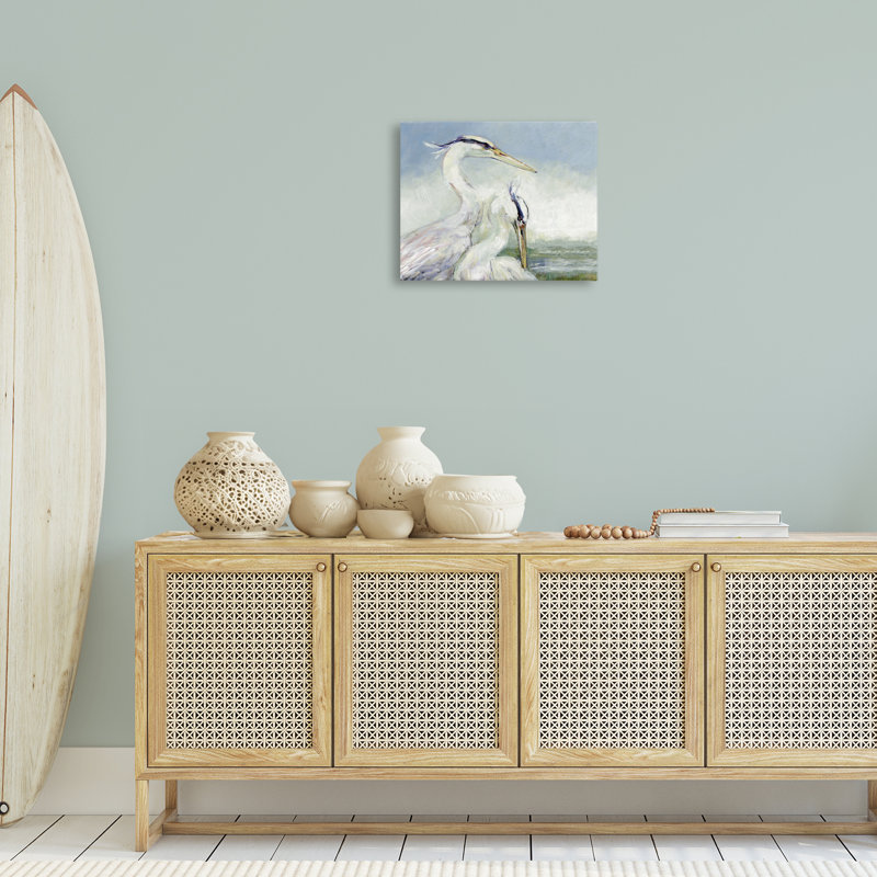 «Scenic Beach with Two Egrets», art mural par Susan Winget, H 16 po x l 20 po