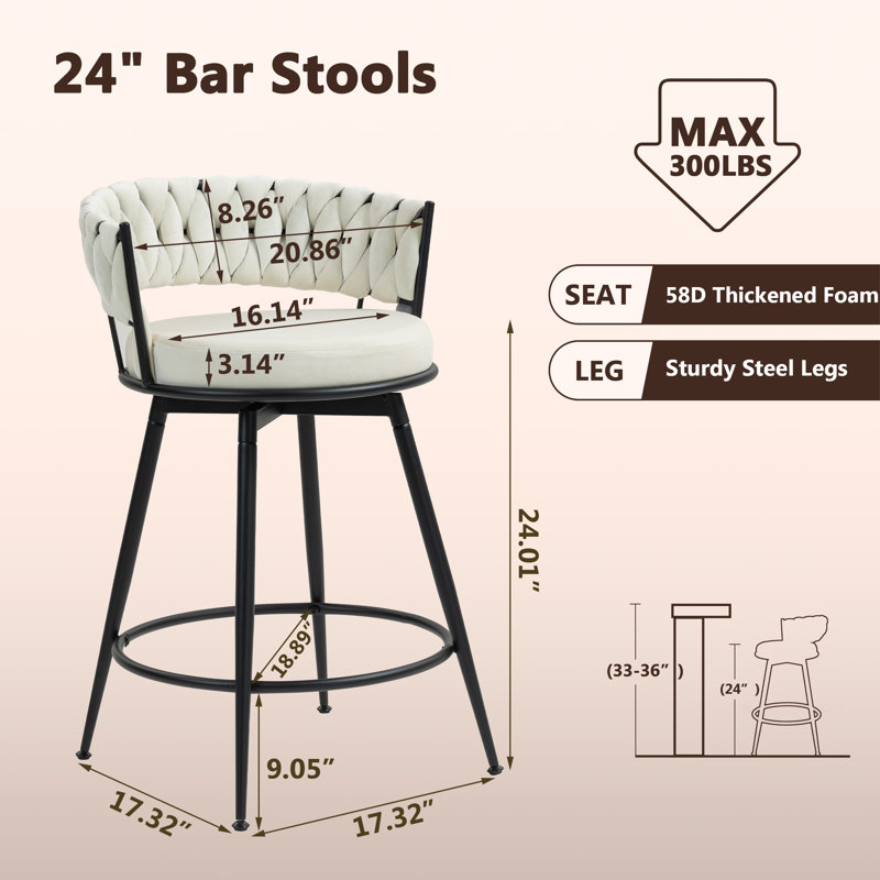 Tabouret de comptoir pivotant rembourré, Blanc, Tabouret de comptoir (siège d'une hauteur de 24 p