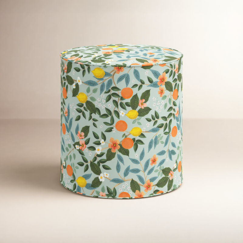 Round Ottoman, Rpc Citrus Grove Mint Linen