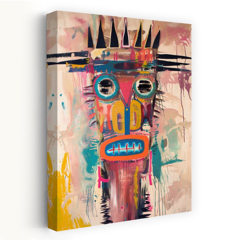 Visage graffiti coloré abstrait, art mural contemporain, H 24 po x l 16 po