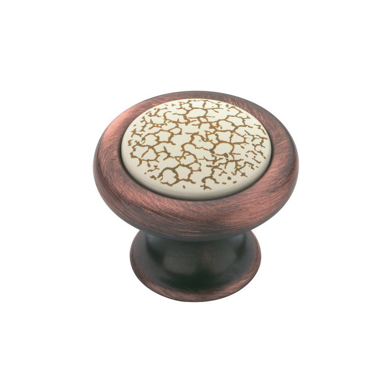 (5 Pack) 1-1/2 inch Francesca Knob Satin Bronzed Copper with Crackle Ivory