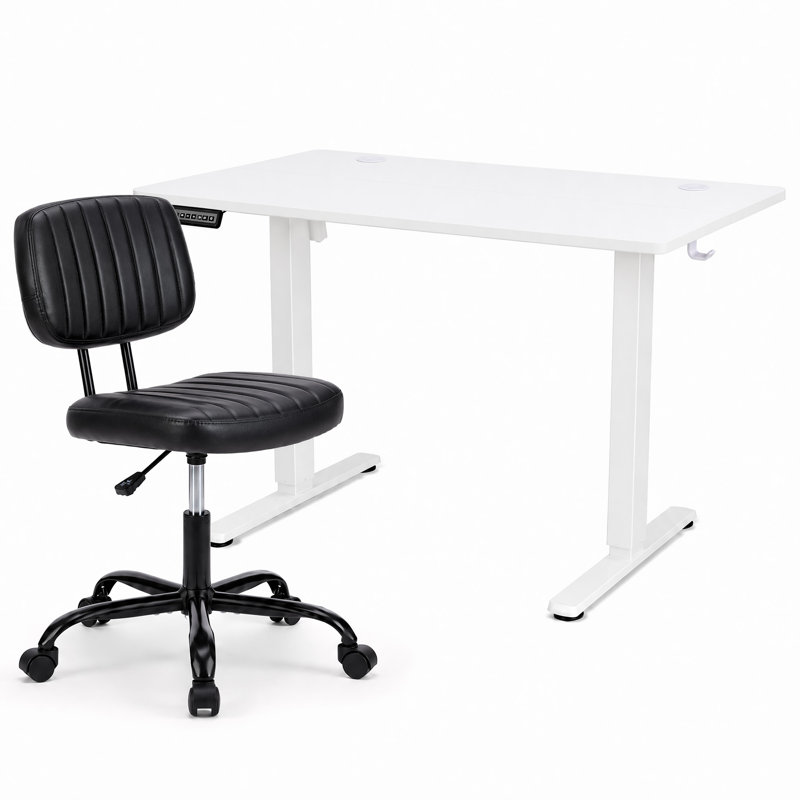 Bureaux réglables en hauteur avec chaise pivotante en simili cuir Nahant, Blanc