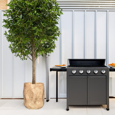 Jardinière en fibre de H 15 po x H 12 po de diamètre avec trou de drainage - Grand pot décoratif fabriqué à la main pour une utilisation intérieure ou extérieure, contenant à fleurs moderne pour la maison, le patio, le jardin et les arbres artificiels