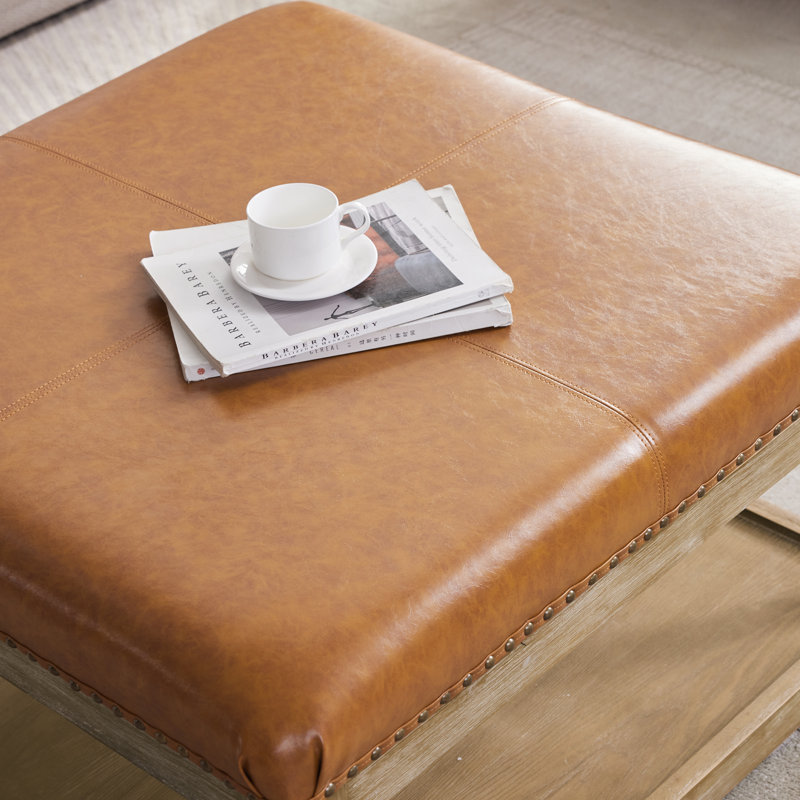 Cristan Faux Leather Ottoman, Brown