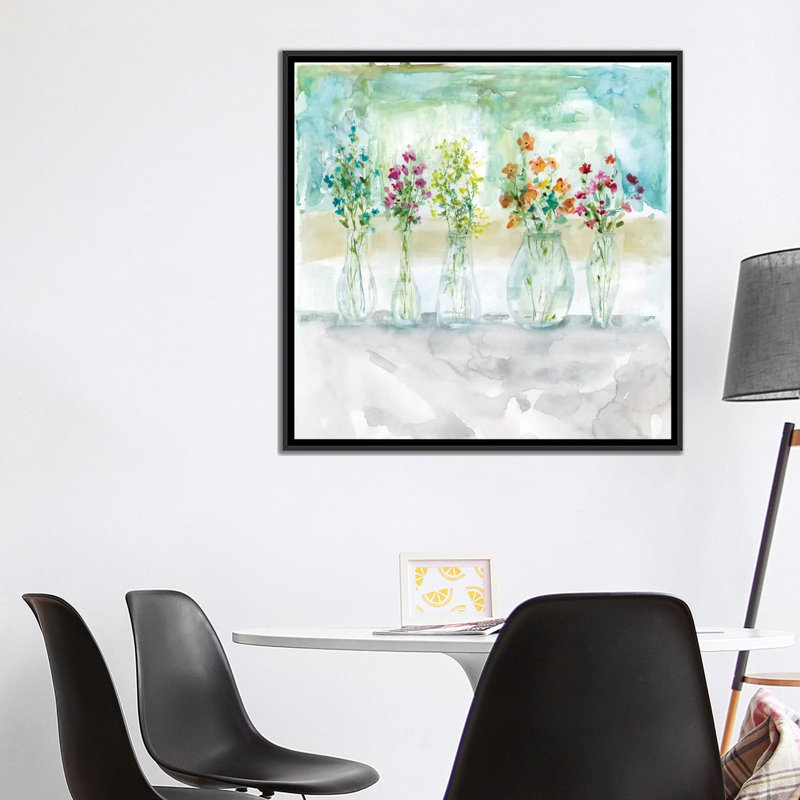 «Color Wash Bouquet», peinture sur toile, H 18 po x l 18 po x P 1,5 po, Toile avec cadre noir, Pas de tapis