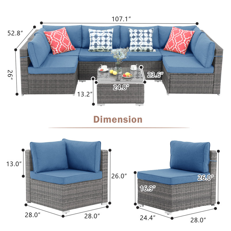 Ensemble de patio 8 pièces avec foyer, Bleu, gris