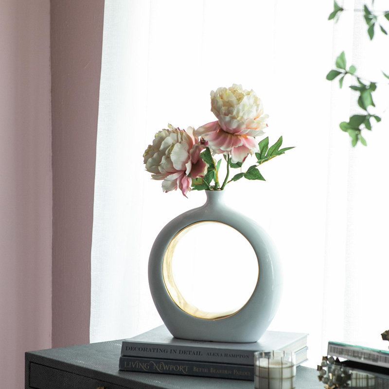 Vase rond, blanc / or
