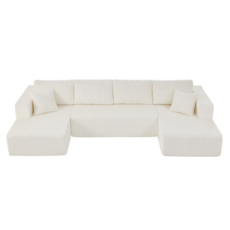 Upholstered Sectional, Velours côtelé beige