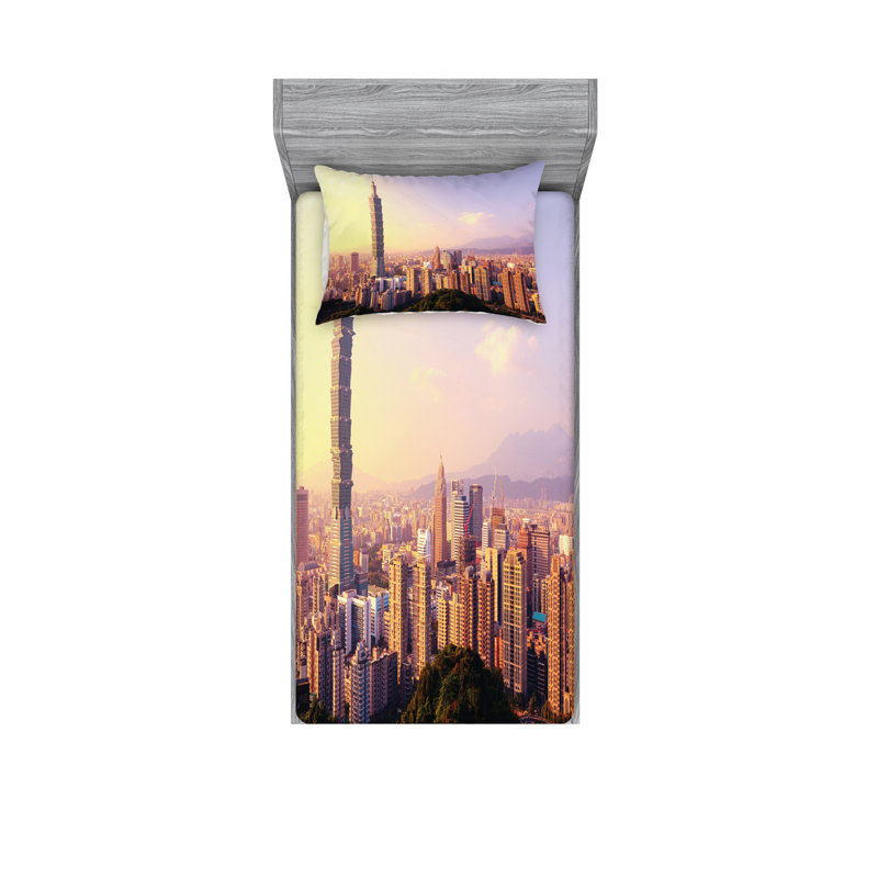 Ensemble de draps Evening Skyline of Taipei, Ensemble de draps pour lit simple TG avec drap-hou