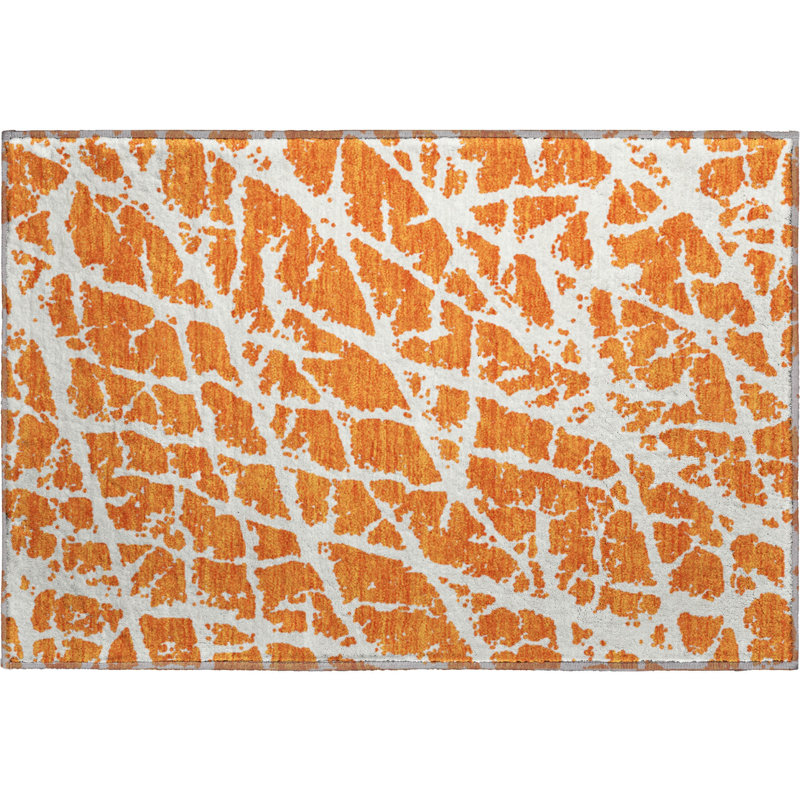 Premium Machine Washable Cerrito AMF501 Orange Rug, Rectangle 1'8" x 2'6"
