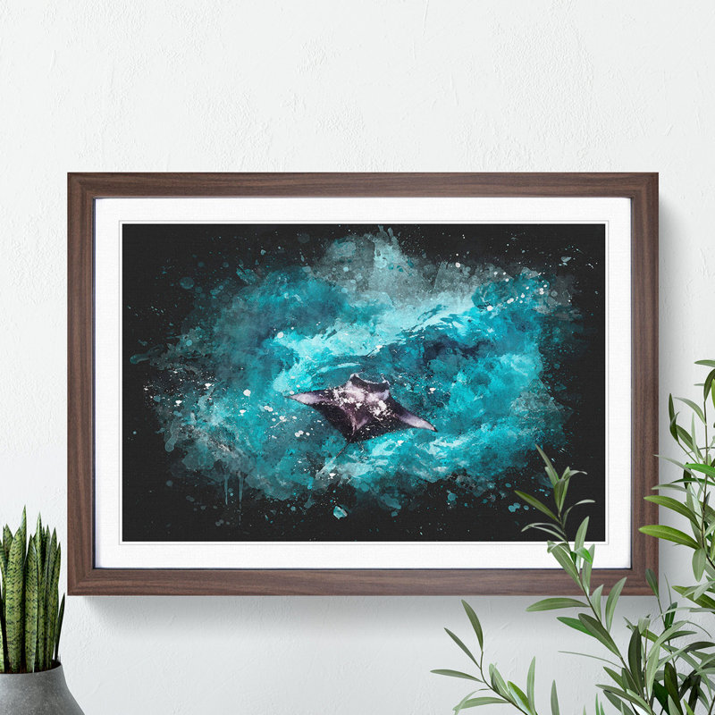 Manta Ray - Picture Frame Graphic Art, 48cm H x 65cm W x 2cm D, Black Framed