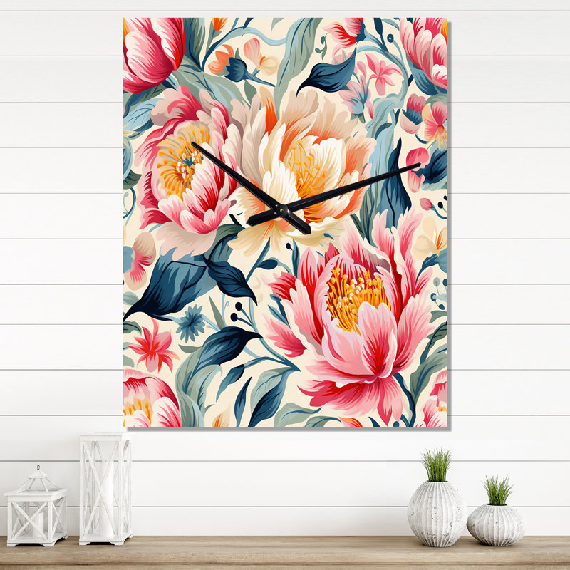 Janalise - Horloge murale moderne florale, H 32 po x l 14 po x P 1 po