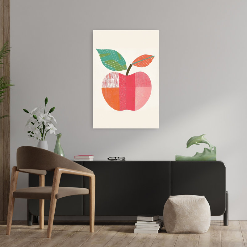 Modern Abstract Apple Abstract Bold Colorful Fruit Landscape Wall Art Print by Mathieu - Wrapped Canvas Print