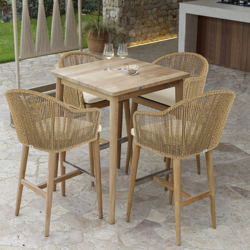 Calixto Outdoor 5 - Piece Teak Dining Set with Cushions, Canvas Natural Sunbrella® Canvas