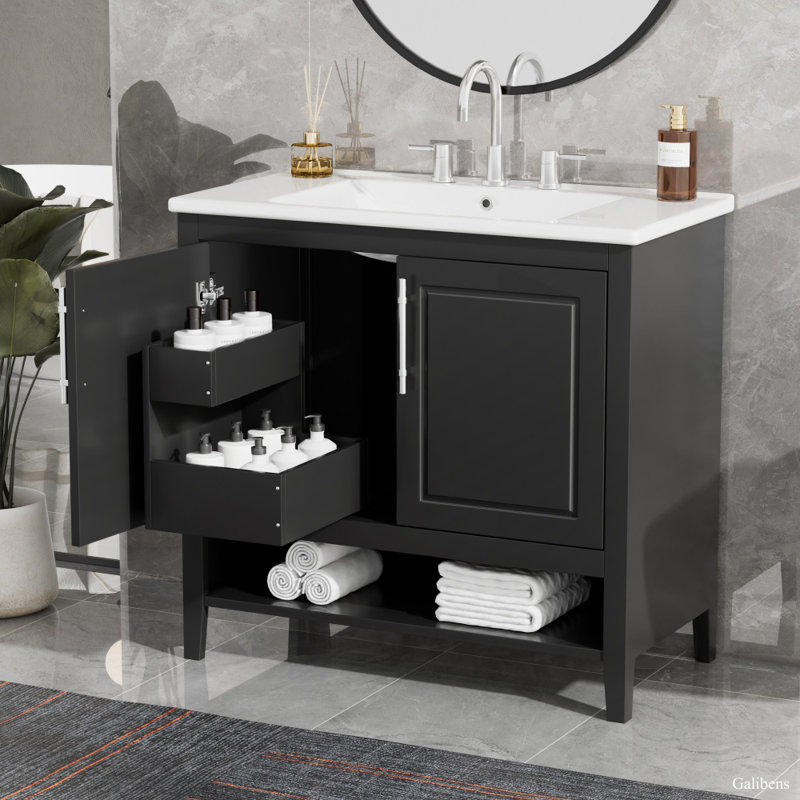 Meuble-lavabo multifonctionnel avec portes et tiroirs 36 po avec lavabo 36 po