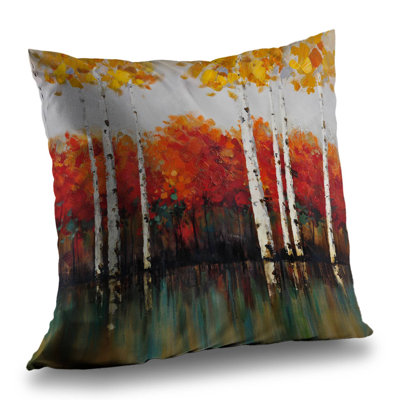 Birches by Fall - Contemporary Seasons Throw Pillow – Poly Twill Throw Pillow with Insert, Double-Sided Print