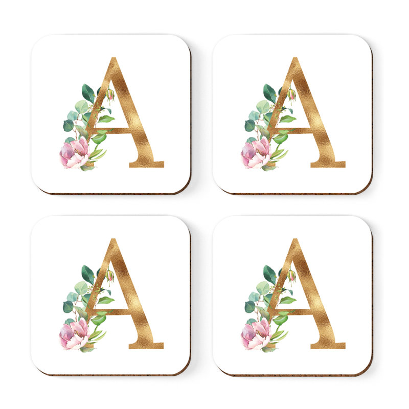 Sous-verre de lettre initiale à monogramme Lush Bloom, A