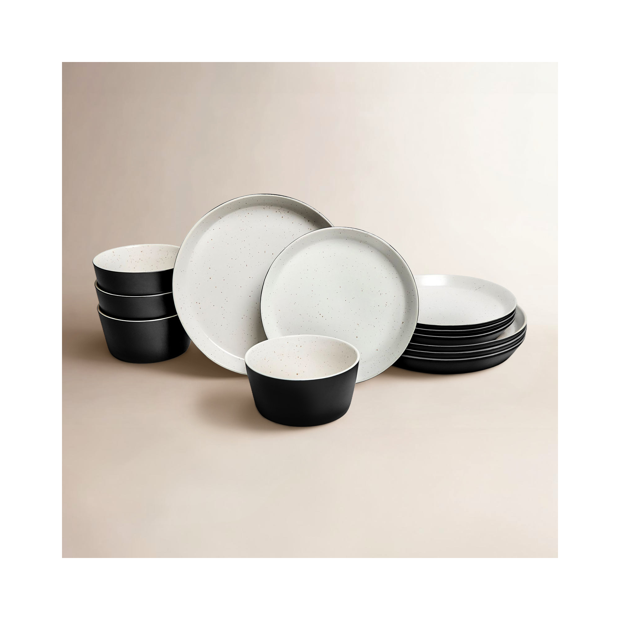 Sango Stockholm Black/White Stoneware Dinnerware Set - Service For 4, Plate & Bowl Set