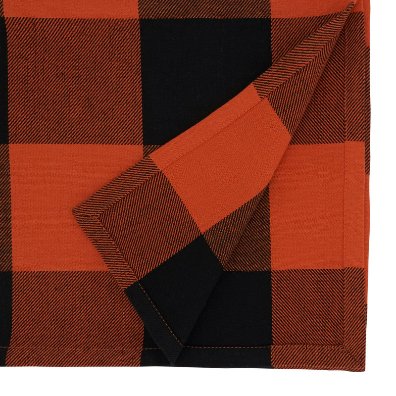 Harvest Plaid 100% Cotton Table Runner, 16" W x 90" L, Orange/Black