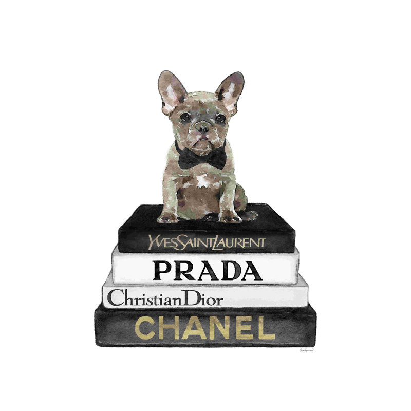 «Black Frenchie Bookstack II», art textuel sur toile tendue, H 18 po x l 12 po