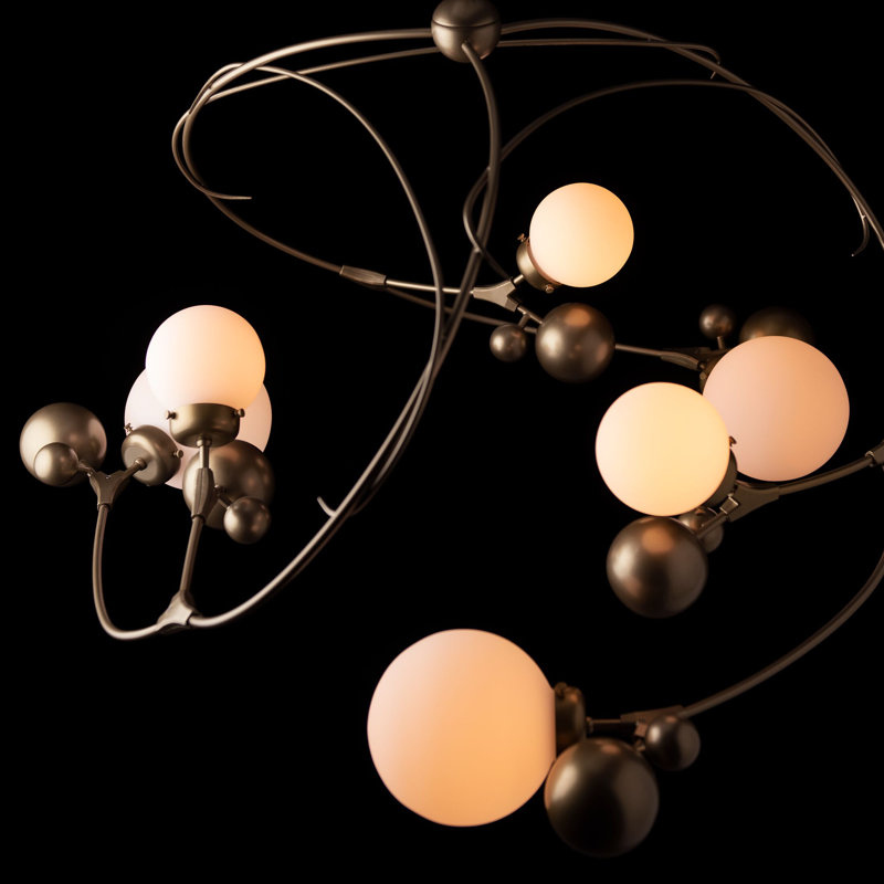 Lustre géométrique unique à 6 lumières Sprig, Verre opale, Or doux