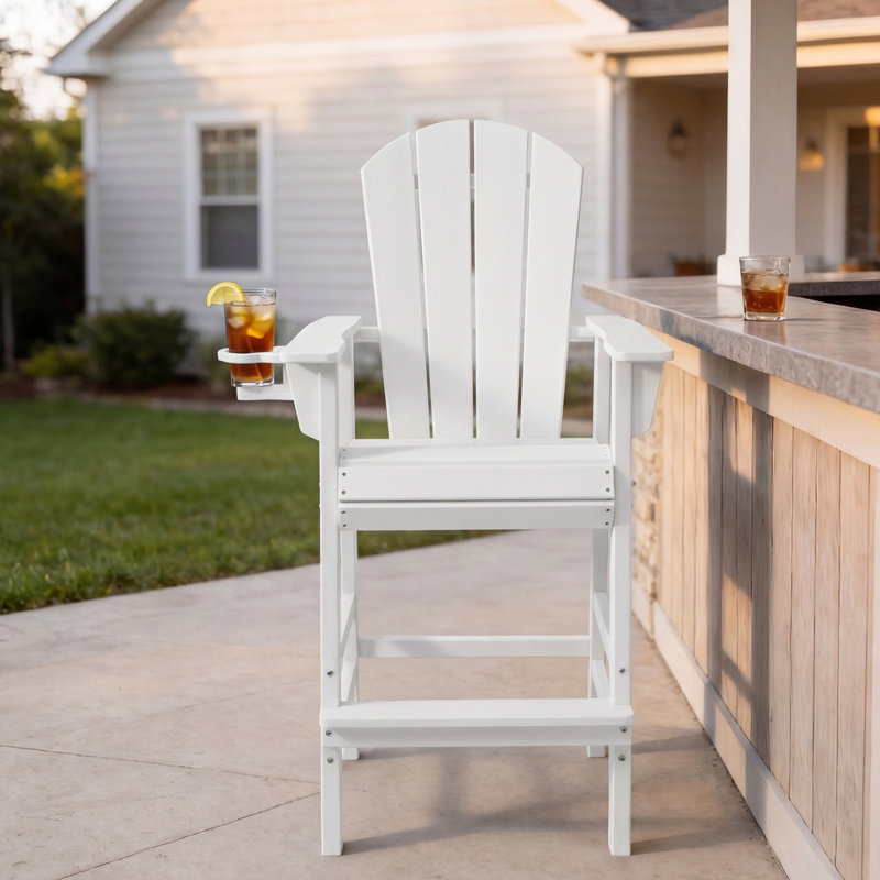 Chaise de bar Adirondack avec porte-gobelet, White, 29.5"