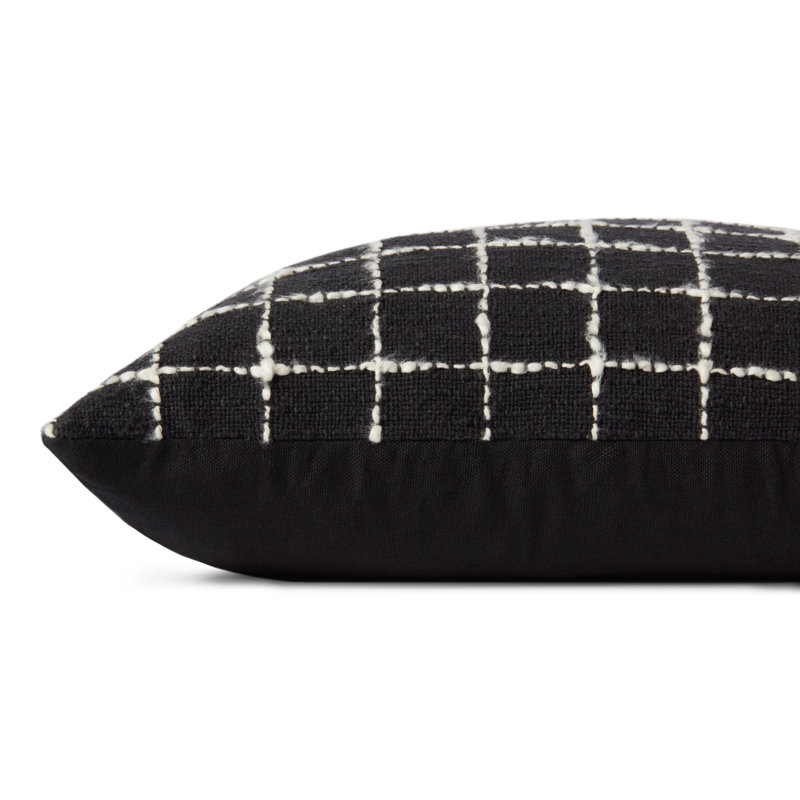 Black and Ivory Cotton Blend Square Throw Pillow