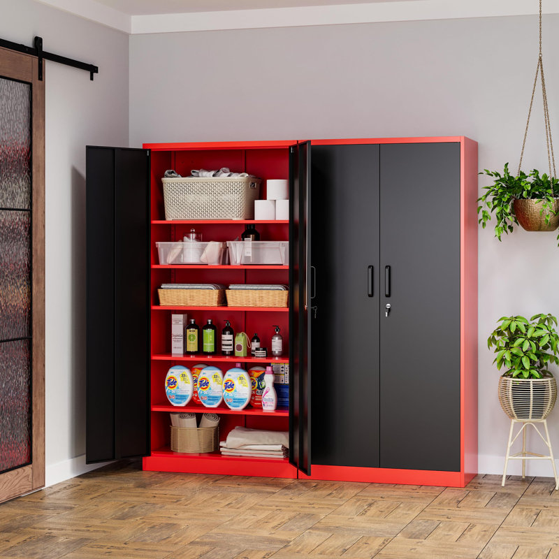 Ashlei Metal Single Storage Cabinet ( 72'' H X 36'' W X 18'' D), Red/Black