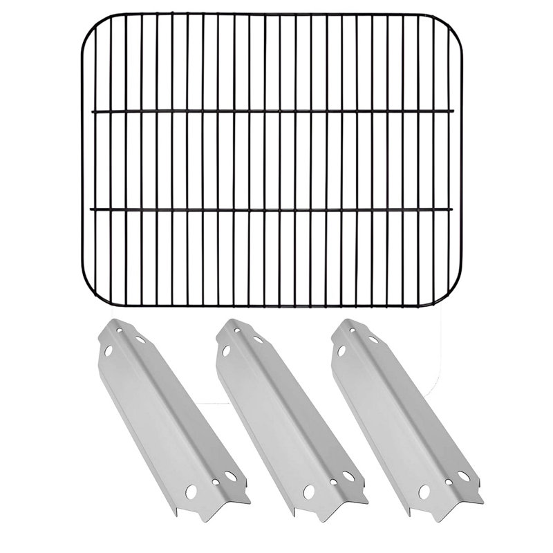 Grille de cuisson en porcelaine Quickflame et ensemble de 3 plaques chauffantes en acier inoxydable pour barbecue à 3 brûleurs DynaGlo