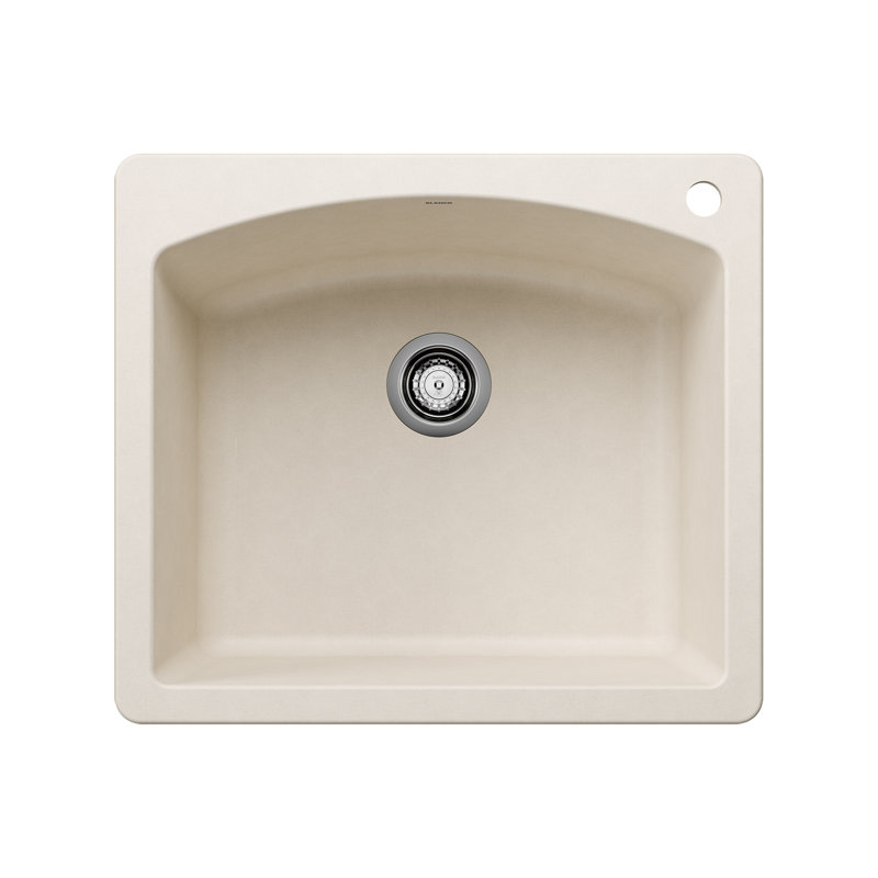 Diamond SILGRANIT 25" Single Bowl Dual Mount Kitchen Sink, 1 hole, Soft White