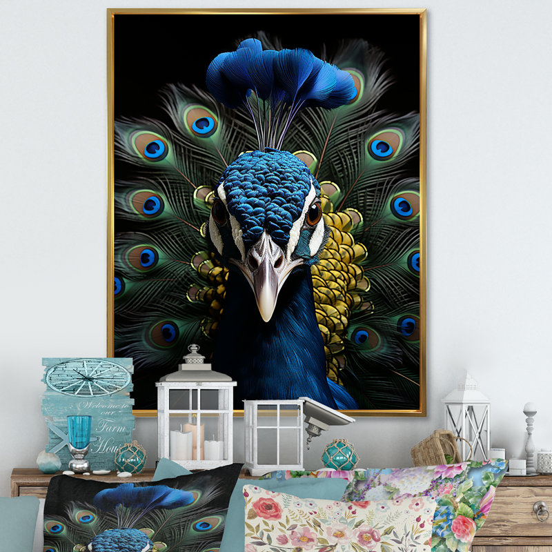 Mystical Peacock Gaze II sur impression sur toile, Cadre flottant doré, H 32 po x l 16 po x P 1 po