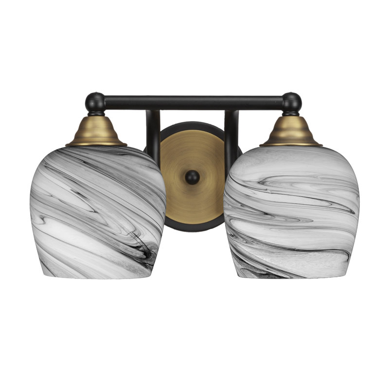 Michell 2-Light Bath Bar, Onyx Swirl, Matte Black/Brass