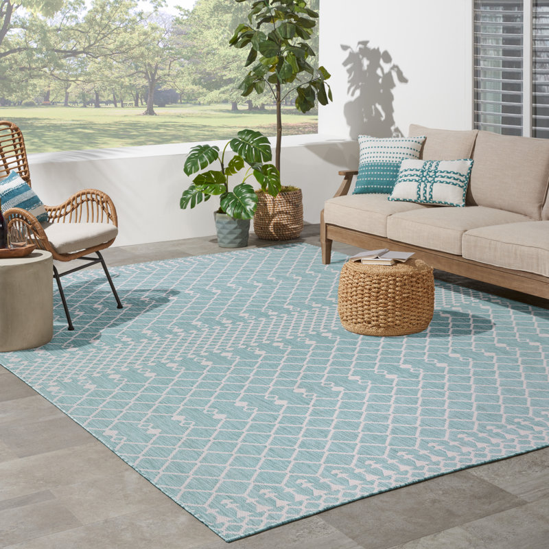 Robbs Rectangle Indoor/Outdoor Area Rug, Rectangle 9' x 12', Aqua/Blue