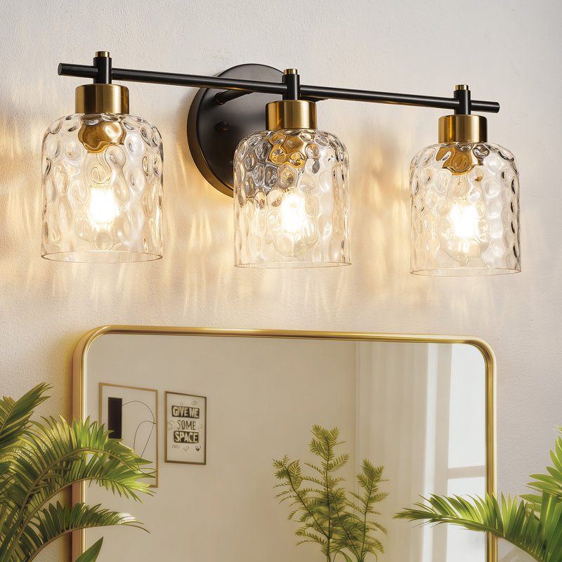 3-Light Hammered Glass Vanity Light, Clear