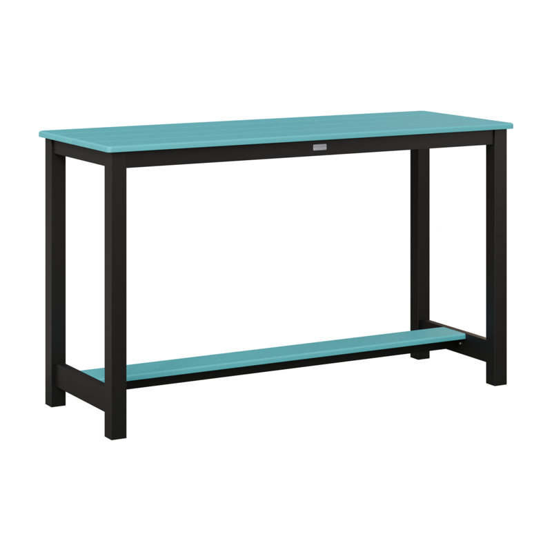 Balcony Outdoor Rectangle Bar Table, Matte Black, 35.5" H x 60" W x 22" D, Aruba Blue