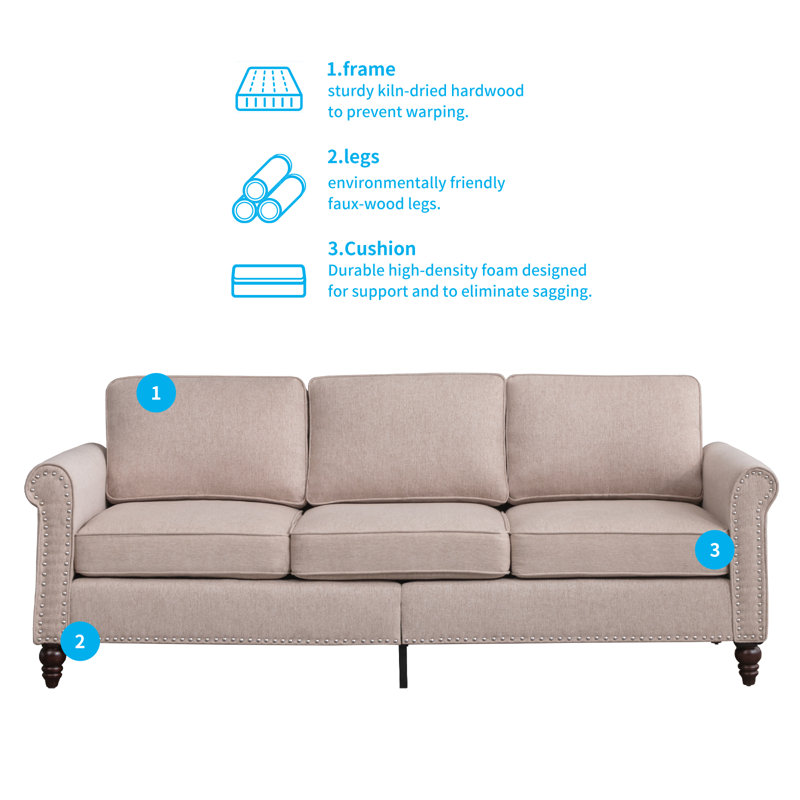 Upholstered 76.3'' Sofa, Beige Linen Blend 2