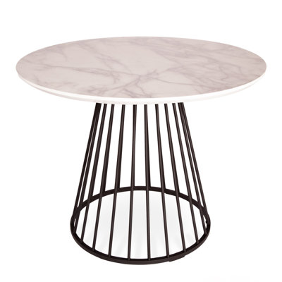 Carpenter Pedestal Marble Dining Table With Birdcage Style Legs