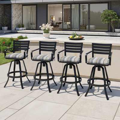 29.57" Swivel Outdoor Bar Stool,  Cast Aluminum Frame & Sunbrella Cushion (Set of 4)