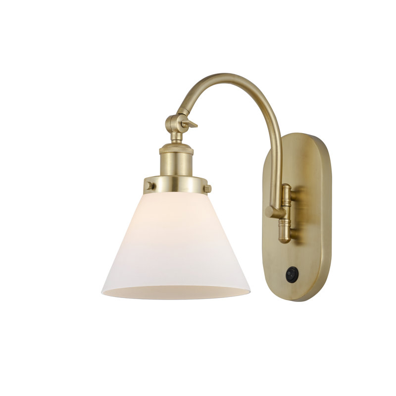Applique murale 1 lumière 8 "à bras pivotant 8" Shauna Cone, Blanc mat, Incandescente, Or satiné