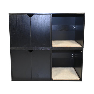 36.5" Black Cat House For Litter Box Enclosure, 21.02" Wide, 17.06" High, 52 Lbs, With Aesthetic Value Home Modern As Enclosure Corrugated Cardboard Scratching Pad, Pb And Materials